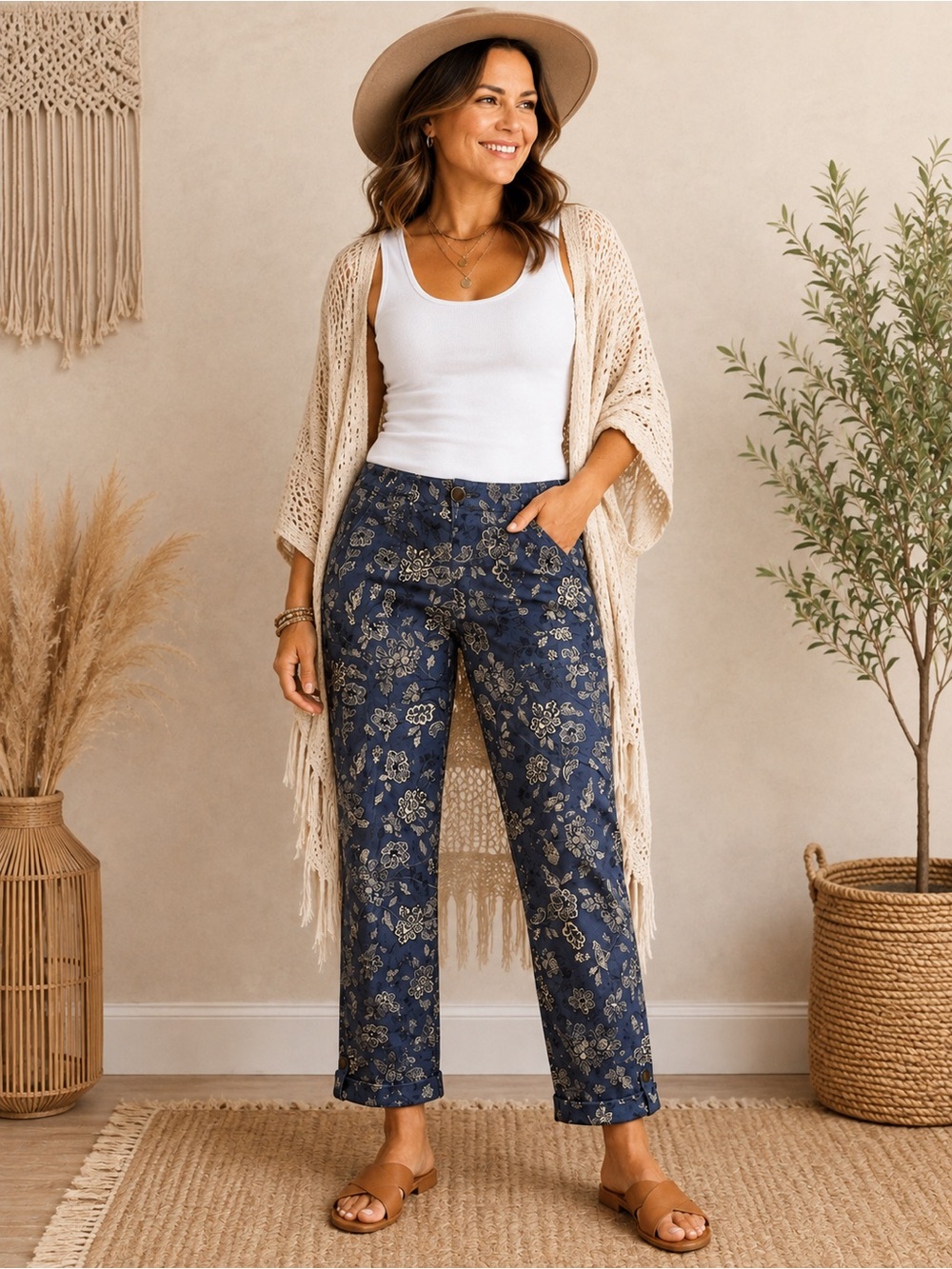 Democracy Flex Ellent Floral Utility Cargo Pants Size 10 Blue